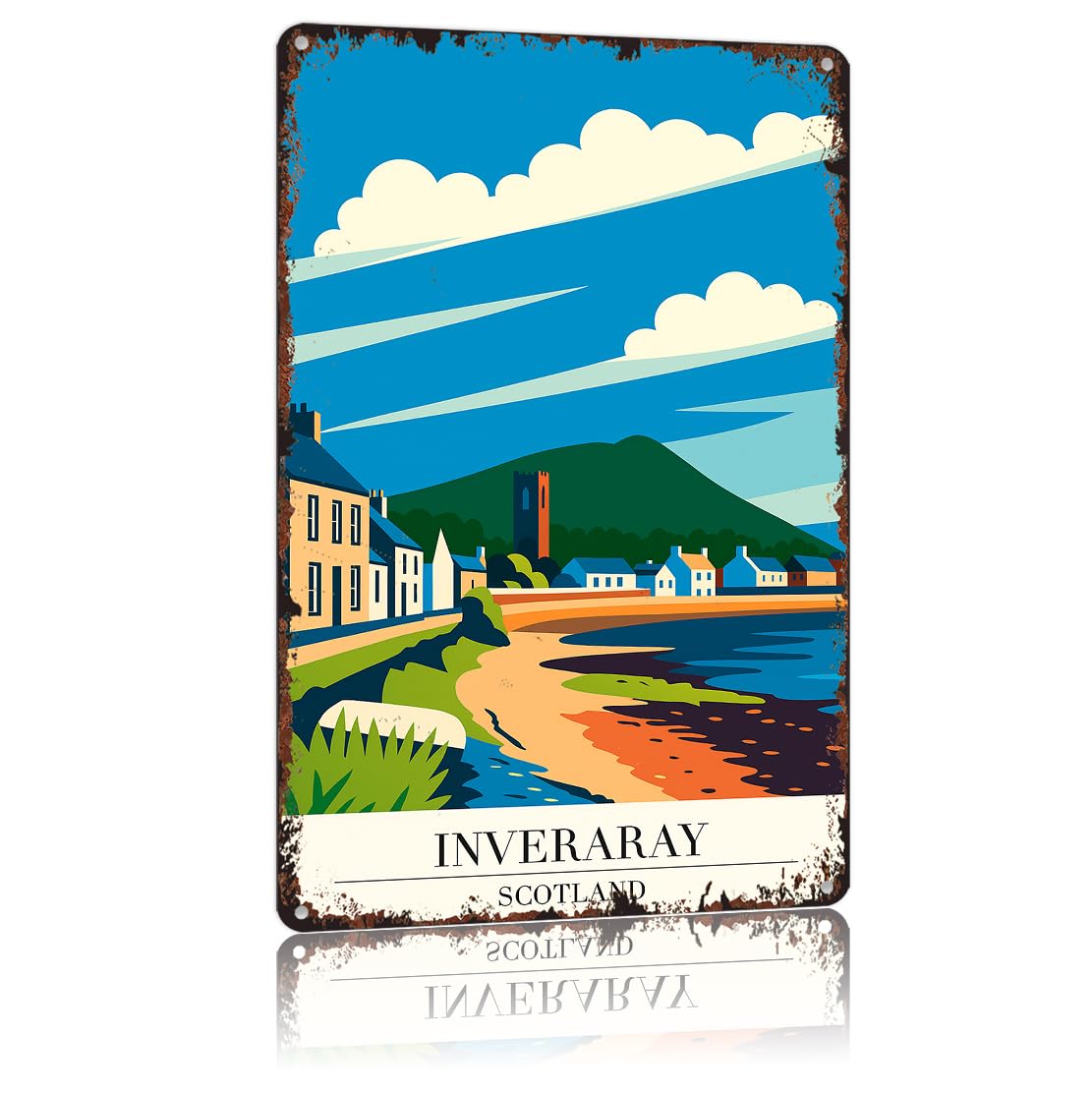 peiyeety Vintage Tin Sign Inveraray Scotland Poster Funny Metal Sign Aluminum 8x12inch For Bathroom Bedroom Living Room Wall Decor