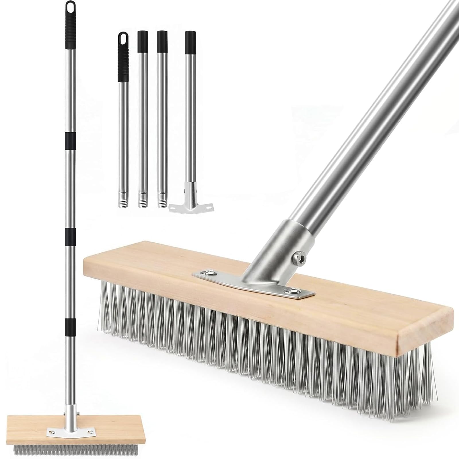Newthinking Wood Color Heavy Duty Wire Broom Brush, Long Handle Metal Wire Broom