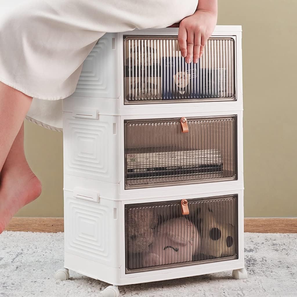 Clear Plastic Foldable Storage Box with Lids - Stackable Under Bed Container for Home and Office Organization