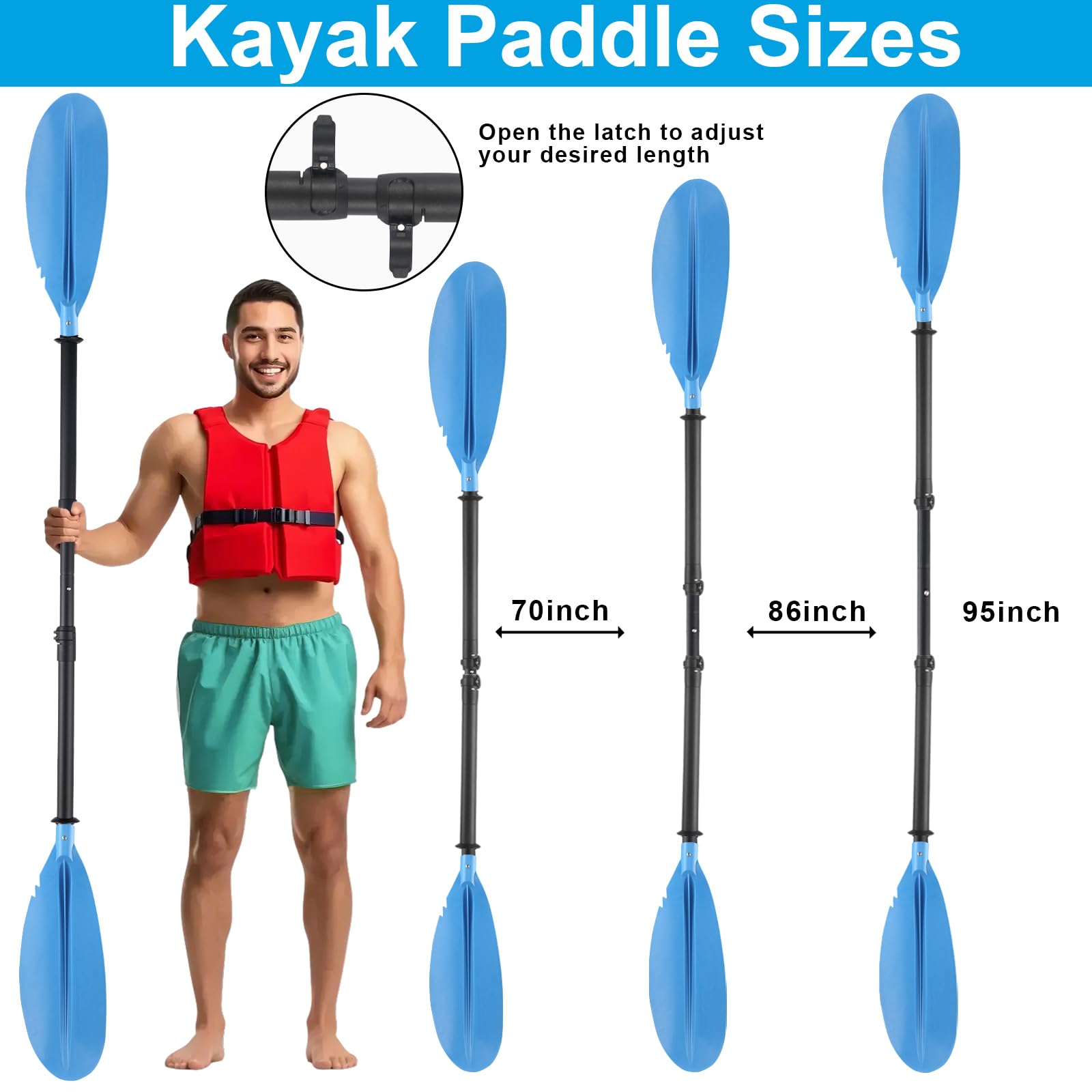 Kajak-Paddel, Kanu-Paddel, Boot, Ruder, Teleskop, mit Kajak-Paddel, Leine, Metallstange, Komfortgriffe, Blau