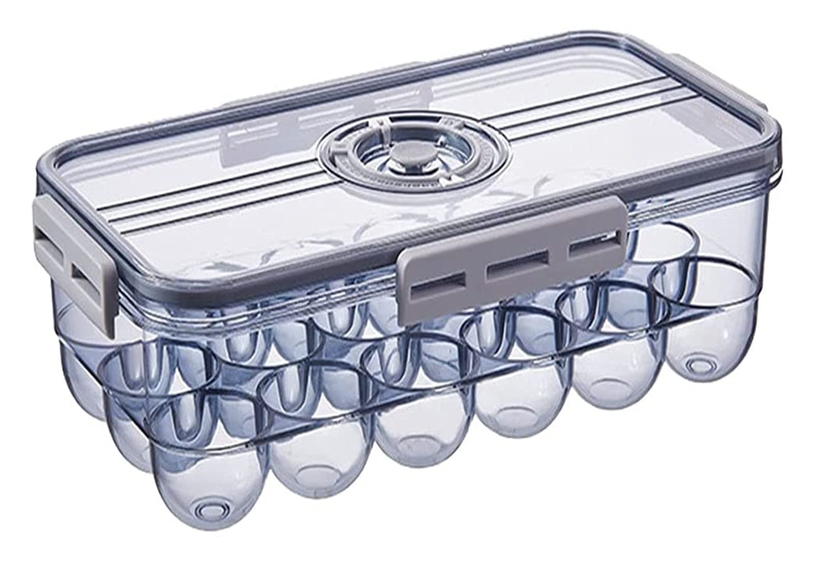 JSY Bandeja de almacenamiento de huevos para nevera, bandeja de huevos con tapa, apilable, de alta transparencia, para huevos de PET y accesorios (color: azul, tamaño: 18 rejillas)