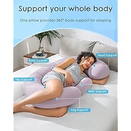 QUEEN ROSE Cooling Pregnancy Pillows,E Shaped Full Body Pillow for Sleeping, with Pregnancy Wedge Pillow for Belly Support, 60 Inch Maternity Pillow for Side Sleeper, Cooling Rayon Cover, Purple