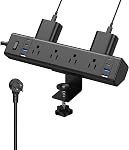 Desk Clamp Power Bar with 4 USB-C Ports(40W Fast Charging Station) & 8 AC Outlets,Desktop Edge Mount Surge Protector Power Strip,14AWG Heavy Duty Cord,Fit 1.9" Tabletop Edge for Home Office (6FT)