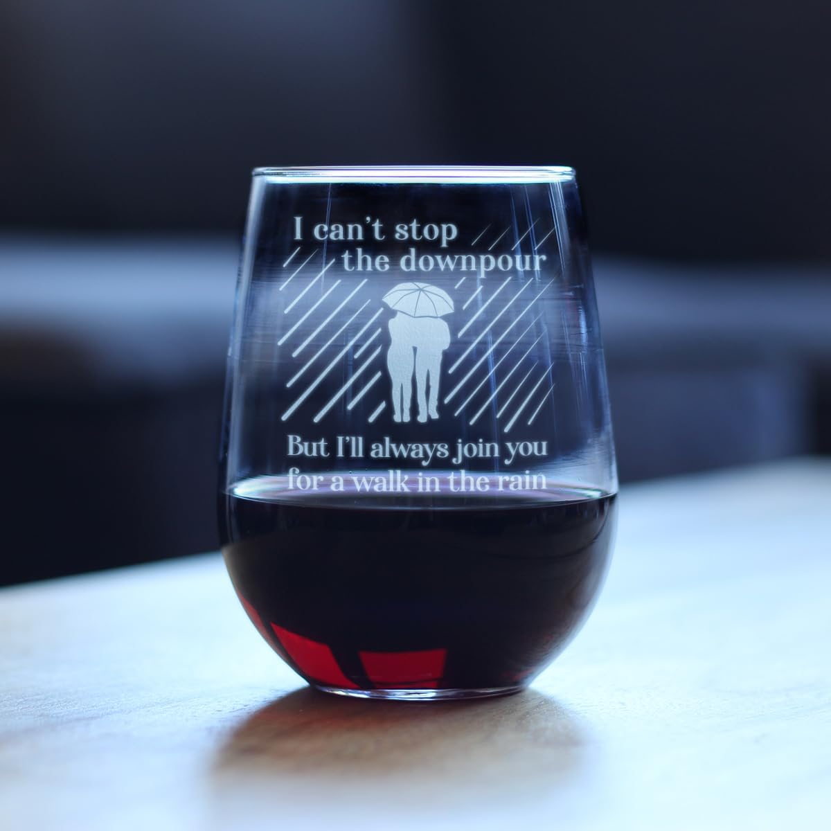 Custom Walk in the Rain - Personalized Stemless Wine Glass Gift - Sympathy Gifts for Comfort and Encouragement - Large 17 Ounce - Customized Wine Glass Gift
