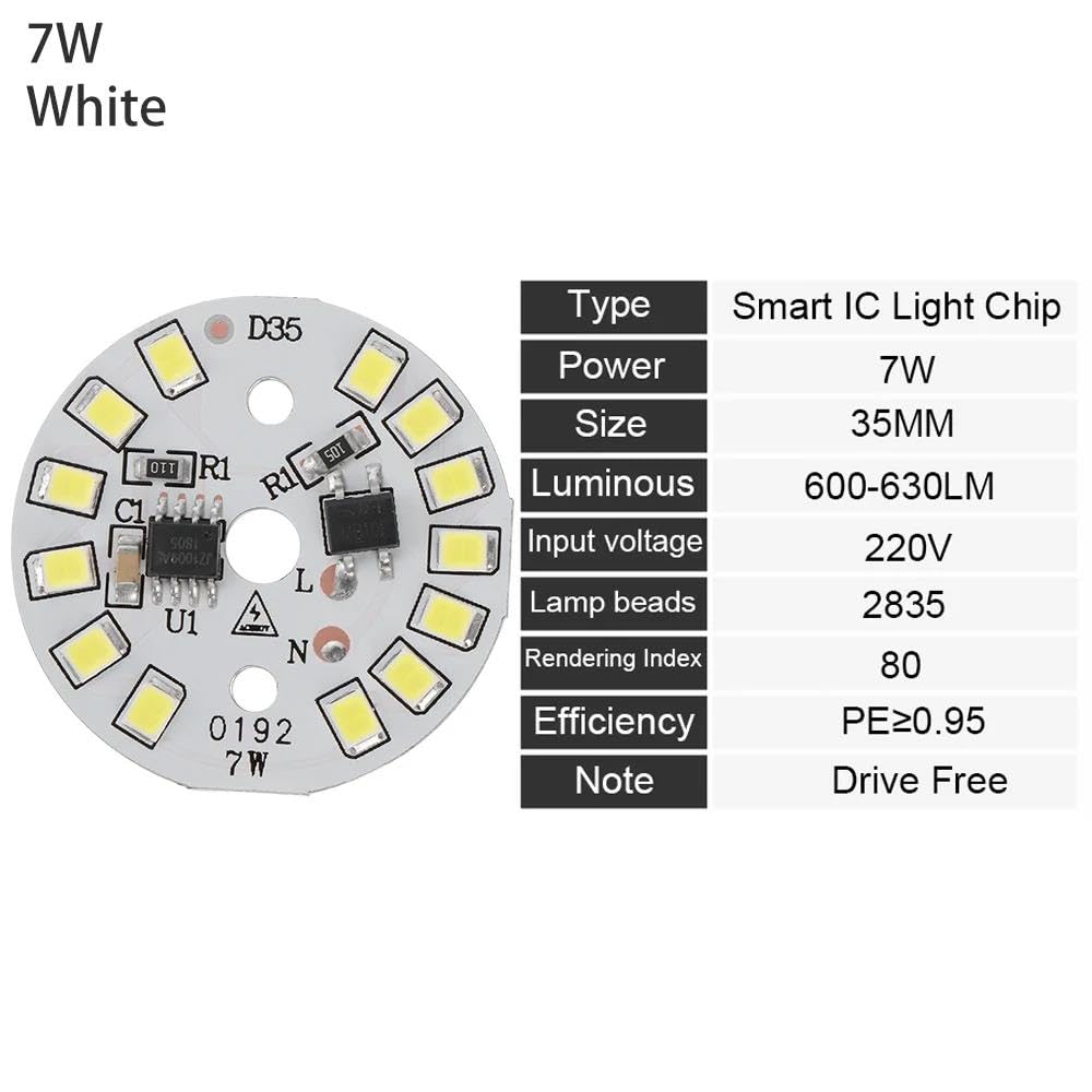 Zintegrowany chip LED, Panel LED SMD 2835 3-15W 220-240V Smart IC, biały i ciepły biały, 2 lub 5 szt.(White,7W 5p)