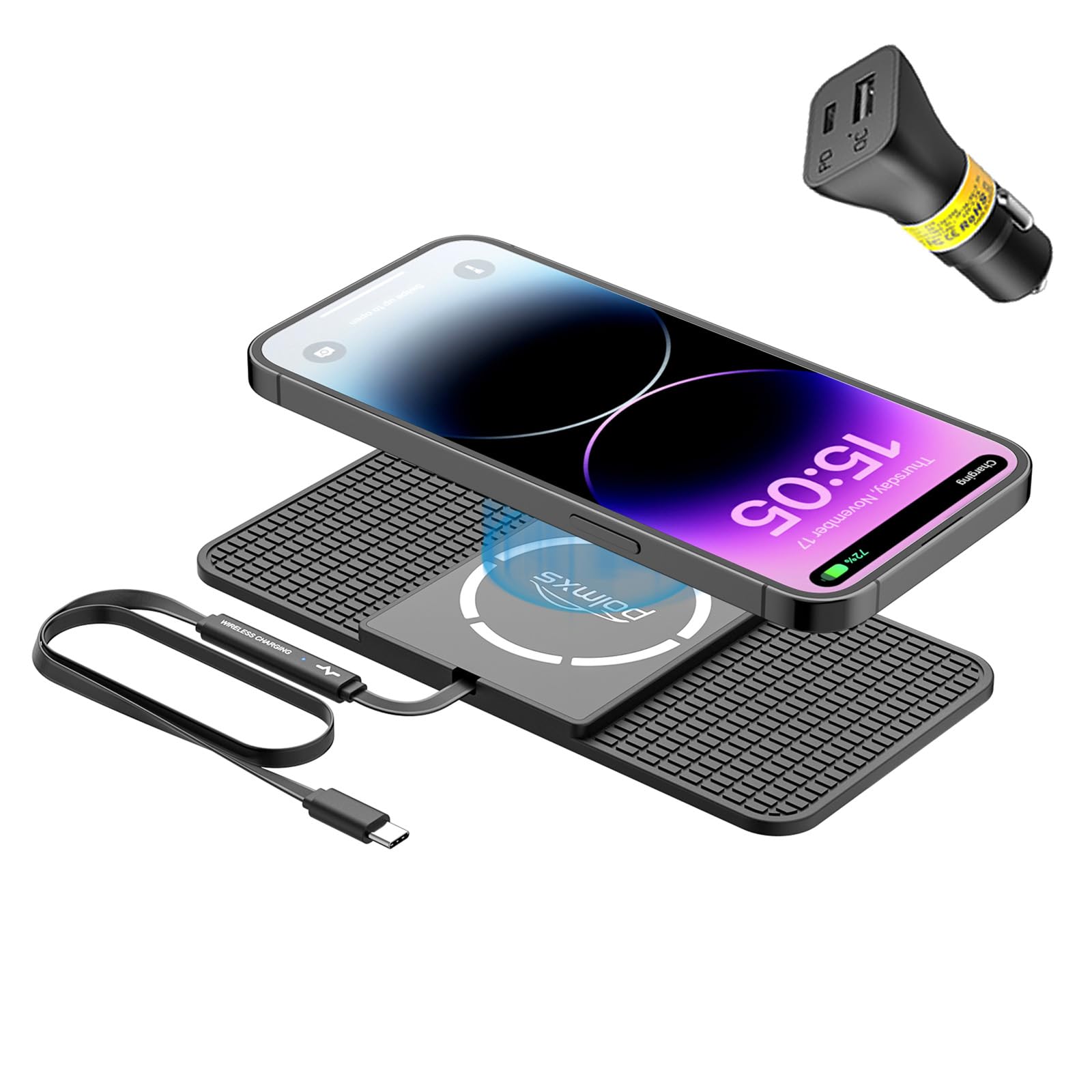 POLMXS Wireless car Charger Magnetic Wireless Charging pad 15W Fast Wireless Phone Charger car Cell Phone coldless Chargers Compatible with iphone12/13/14/15 Series airpod Charger (C11L)