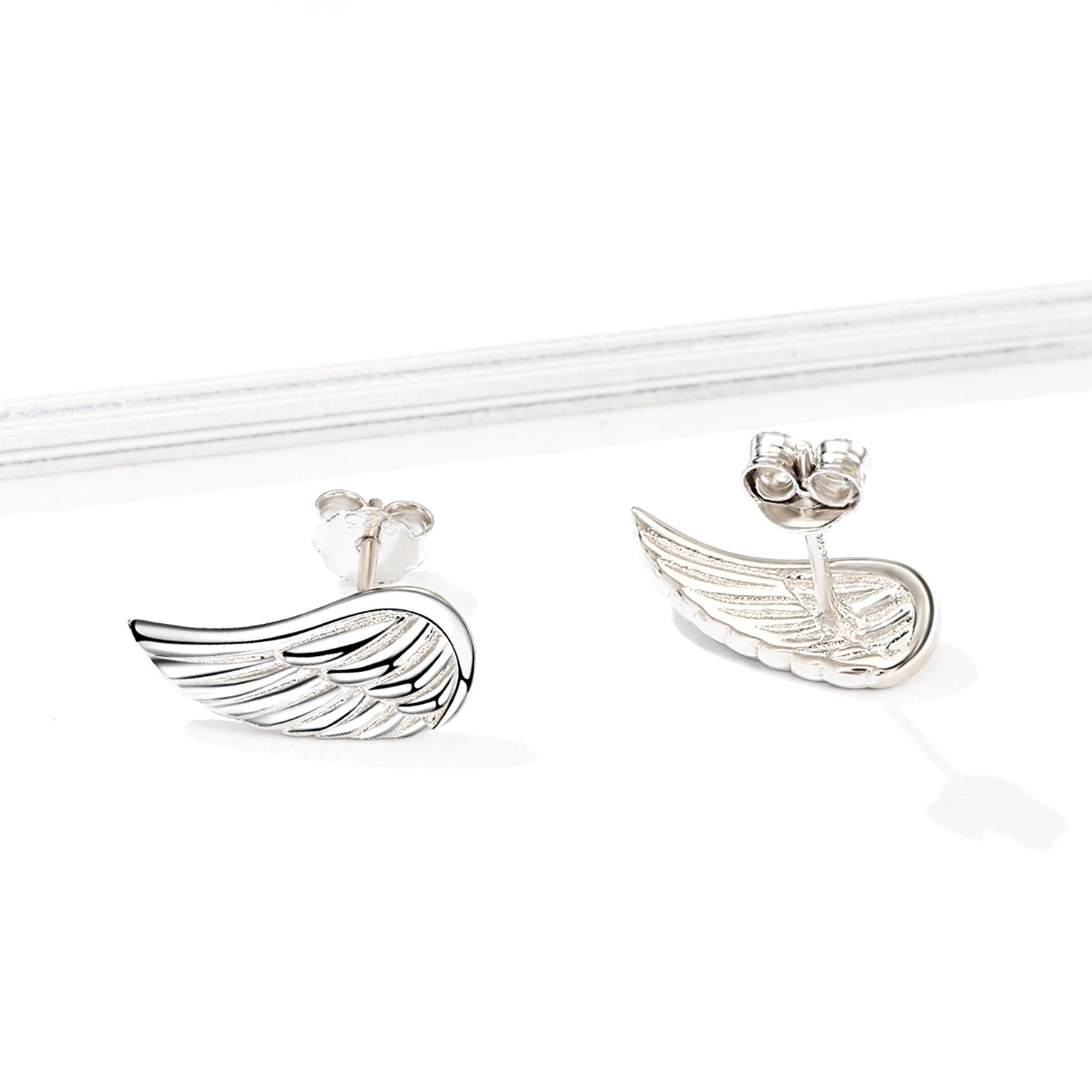 Angel Wings Stud Earrings,Dangle earrings,Adjustable Rings,Pendant Necklace Sterling Silver Guardian Angel Wing Studs Jewellery for Women Girls