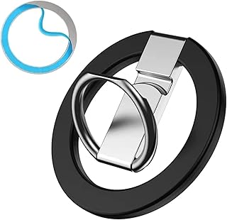 スマホ マグネット リング ホールド Mag safe対応 ホールドリング スマホリング スタンド ワイヤレス充電対応 携帯リング 薄型 強力磁石付きでスマホ落下防止 Phone12 13 14 15 16マグセーフ対応 アクセサリー メタルプレート付き (ブラック)