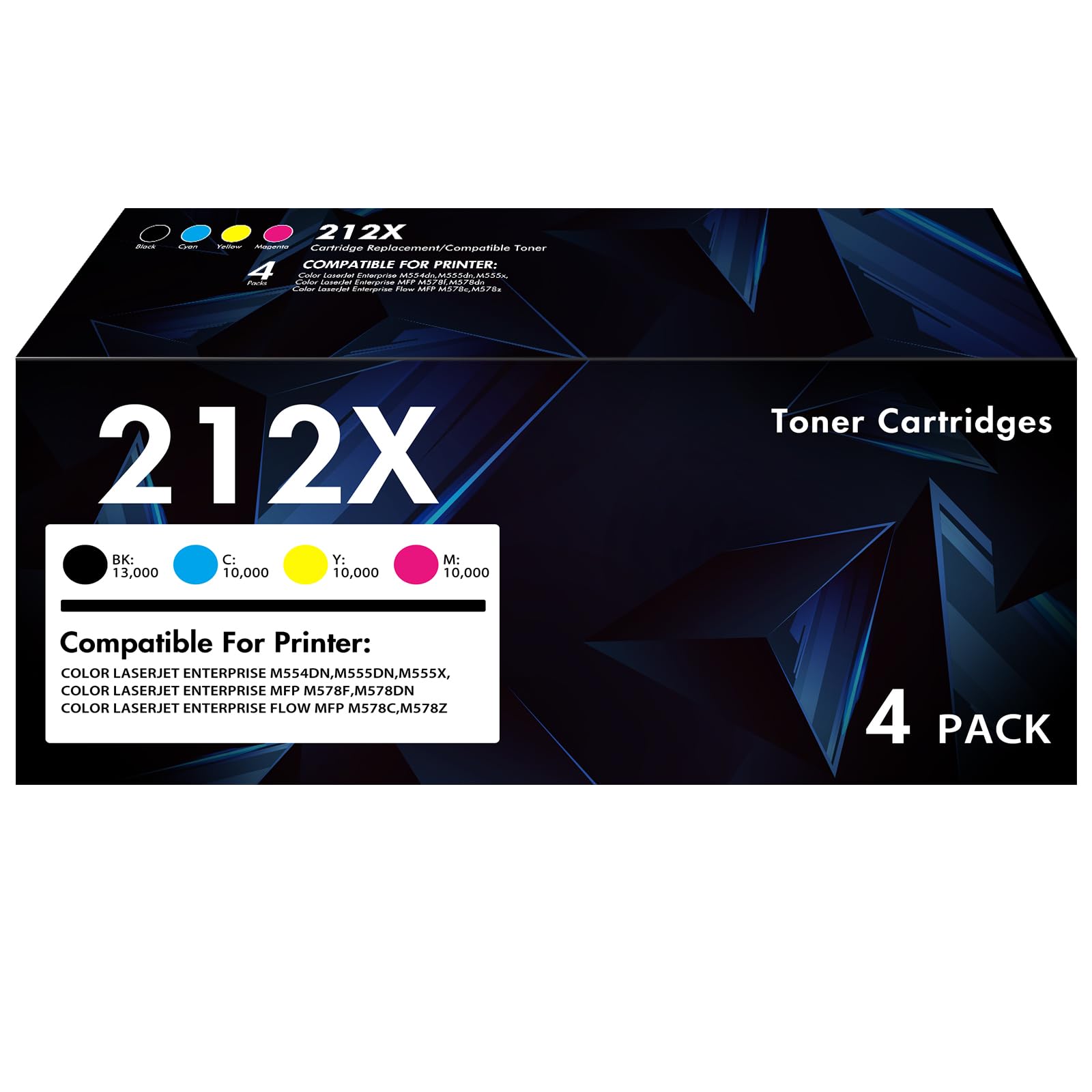 212X Toner Cartridges 4 Pack: (with Chip) Compatible for HP 212X 212A W2120A W2120X Toner Work for HP Color Enterprise M555dn M554dn M555x M554 M555 MFP M578 Series Printer Ink (New Version-BK/C/Y/M)