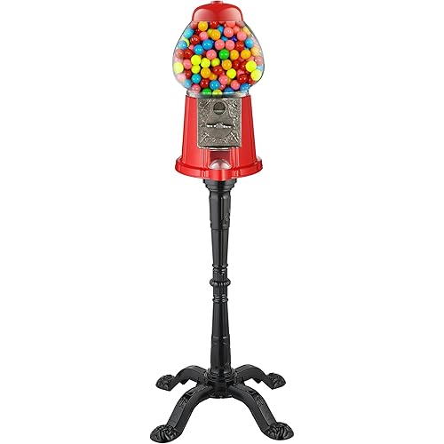 15” Gumball Machine with Stand and Coin Bank - Bubble Gum Machine Candy Dispenser Vending Machine with Glass Globe and Metal Base - Vintage Style Gum Ball Machine by Great Northern Popcorn (Red)