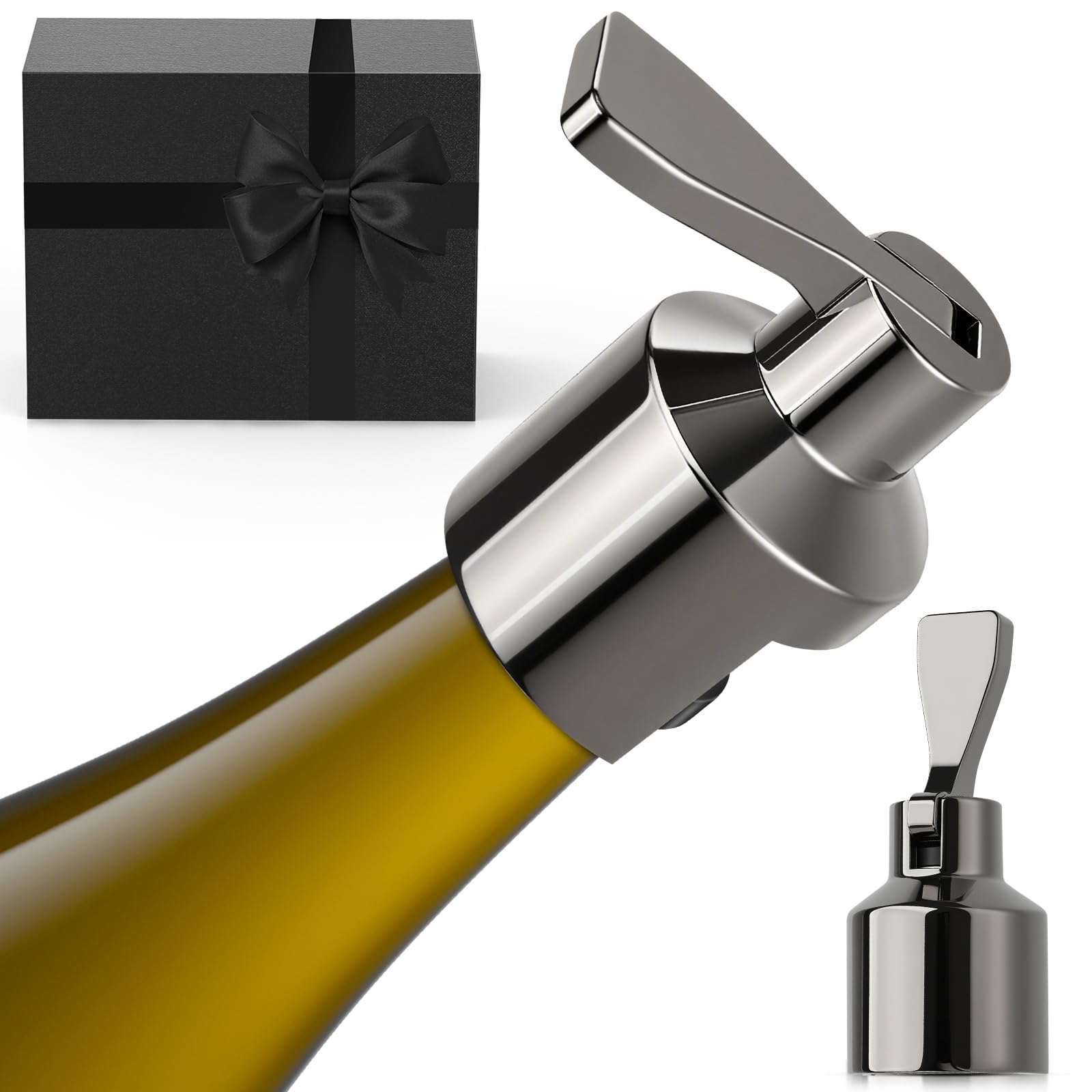 Ersatz für Le Creuset Champagnerverschluss, schwarzes Nickel, Zinklegierung, 100 % auslaufsichere Dichtung, hält Wein 2 Wochen frisch, perfekter Weinflaschenverschluss, Geschenk für sprudelnde