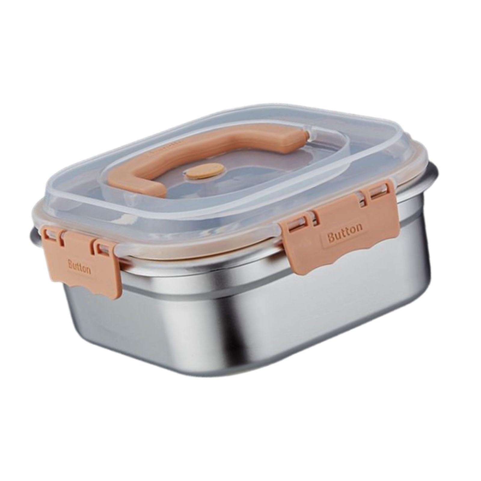 Mekalero Khaki Spacious Stainless Steel Food Storage Container Multipurpose Household Lunch Box Handheld Crisper With See Through Lid Stainless Steel Food Container