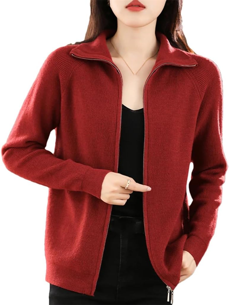 Women's Rayon Blend Knit Cardigan with Double Zippers Long Sleeve Open Front Jacket Loose Drapey Cardigan Sweater