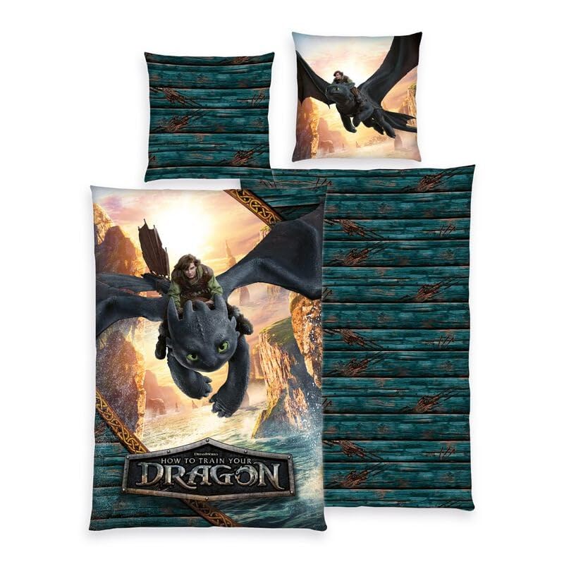 Herding, Ropa de Cama Dragons, Funda de Almohada Aprox. 80 x 80 cm, Funda nórdica de 135 x 200 cm, con Cremallera y diseño Reversible, 100% algodón/Renforcé