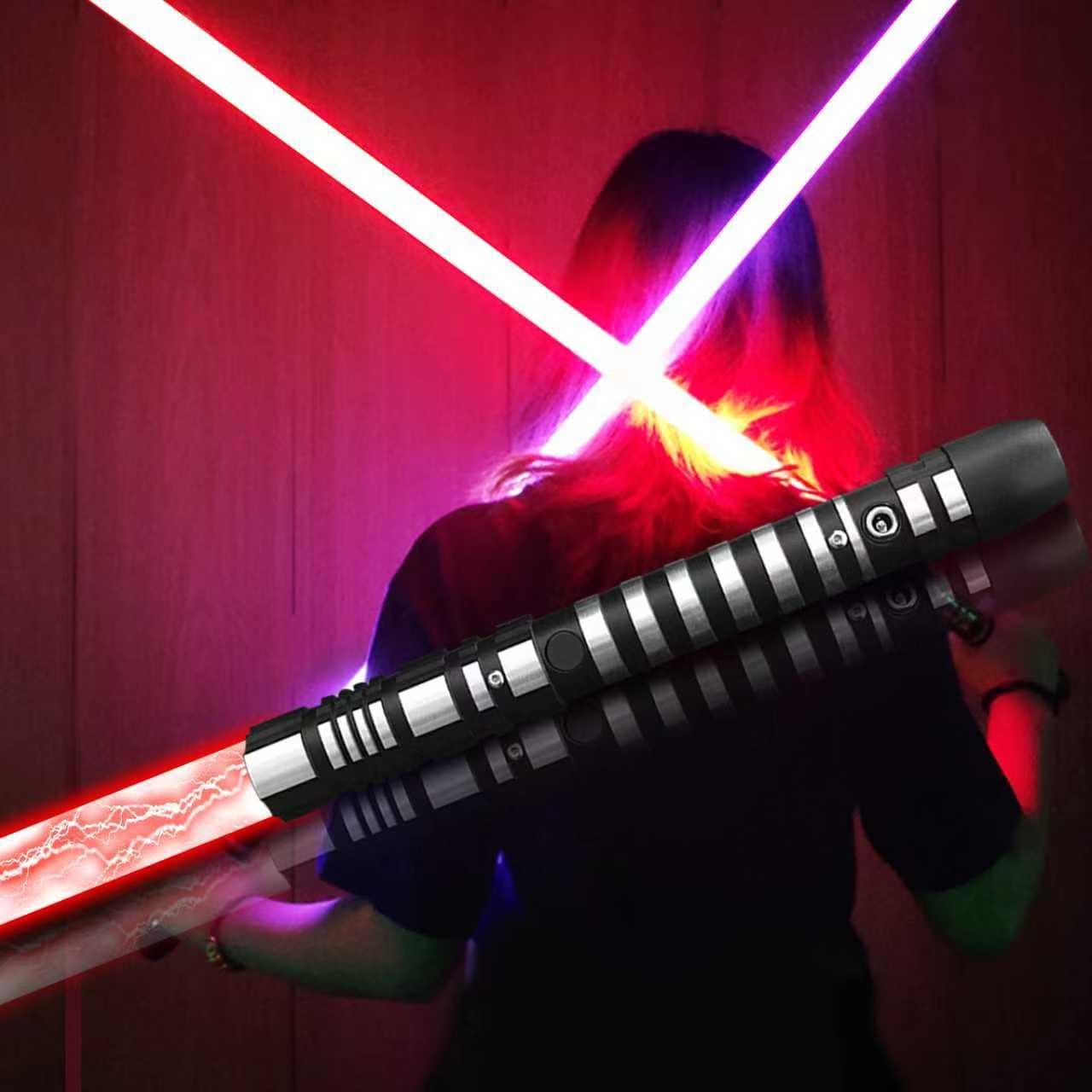 Dueling Lightsaber, Upgraded RGB 16 Colors,4 Sound Modes, Rechargeable Light Saber Toy with Sturdy Metal Handle, USB Charge, Suitable for Children and Adults Dress Up & Pretend Play ((Black hilt)
