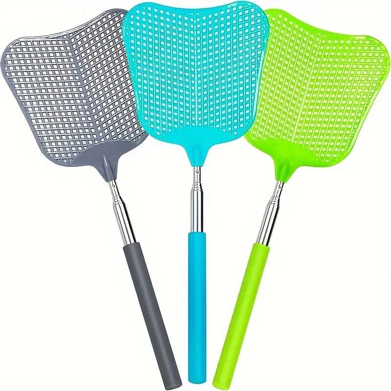 Heavy Duty Fly Swatter with Long Handle, Black Plastic Manual Bug Killer for Indoor and Outdoor Use, Large Swatting Surface (02)
