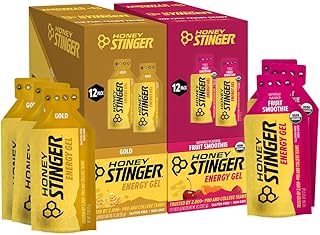 Honey Stinger Energy Gel Variety Pack 12 Packs Each of Gold and Organic Fruit Smoothie Gluten Free & Caffeine Free Sports Nutrition for Home & Gym, Pre and Mid Workout