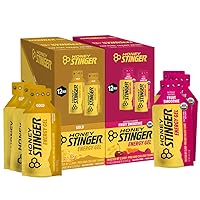 Vista 1 de Honey Stinger Paquete variado de gel energético, 12 paquetes de sabor a oro y licuado de frutas orgánicas, sin gluten y sin cafeína, nutrición