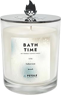 Bath Time | Pet-Friendly Candle – 8 oz Soy Wax, Odor Eliminating, Clean Burning, Safe for Pets, Long-Lasting Scented Candle for Dog & Cat Homes – with Soft Towel & Light Tuberose Notes