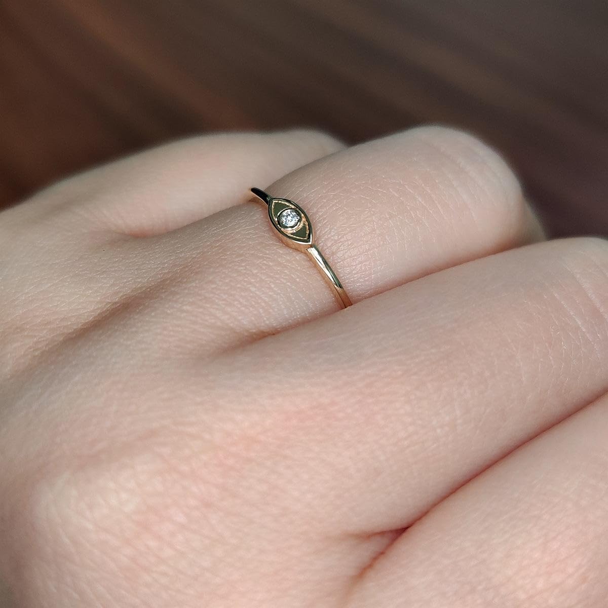 Fascinating Diamonds 14K Gold 0.01 Carat Round Cut Lab Grown Diamond Evil Eye Mini Stack Promise Ring For Her (VS2 Clarity, F Color) Premium Collection