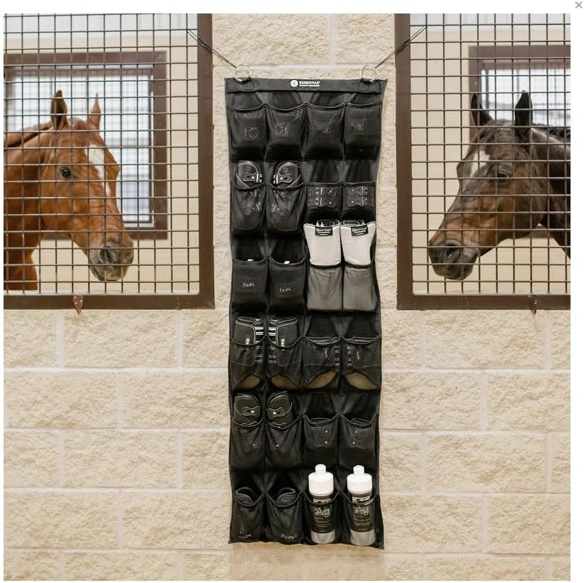 EquiFit Hanging Boot Organizer – Mesh Wall Storage with 8 or 24 Breathable Pockets for Boots & Gear – Nylon Organizer with Stainless Steel Rings (24 Pockets)