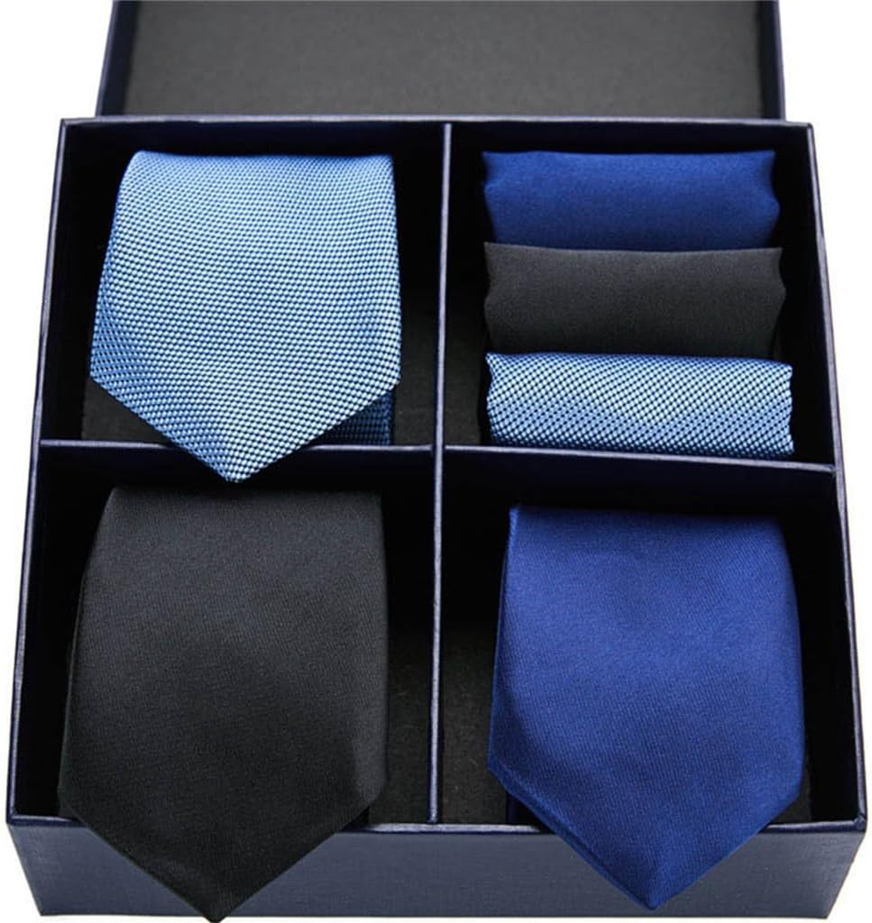 Black Plaid Tie Men's Tie Accessories Wedding Tie Cufflinks Pocket Square Set(E)