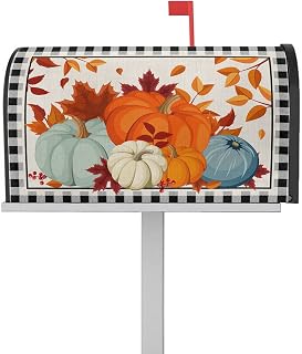 Mailbox Cover Magnetic Orange Pumpkin Thanksgiving Fall Maple Leaves Watercolor Mailbox Covers Standard Size 21x18in,Mailbox Covers Wrap Post Letter Box Cover for Garden Yard Black Buffalo Plaid