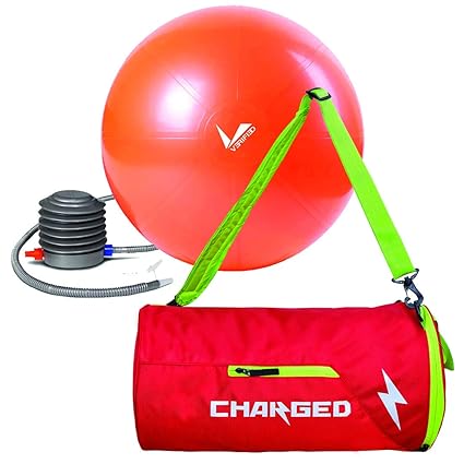 VERIFIED Gym Set with VF-1005 Stability Ball and Charged Bueno Gym Bag RED