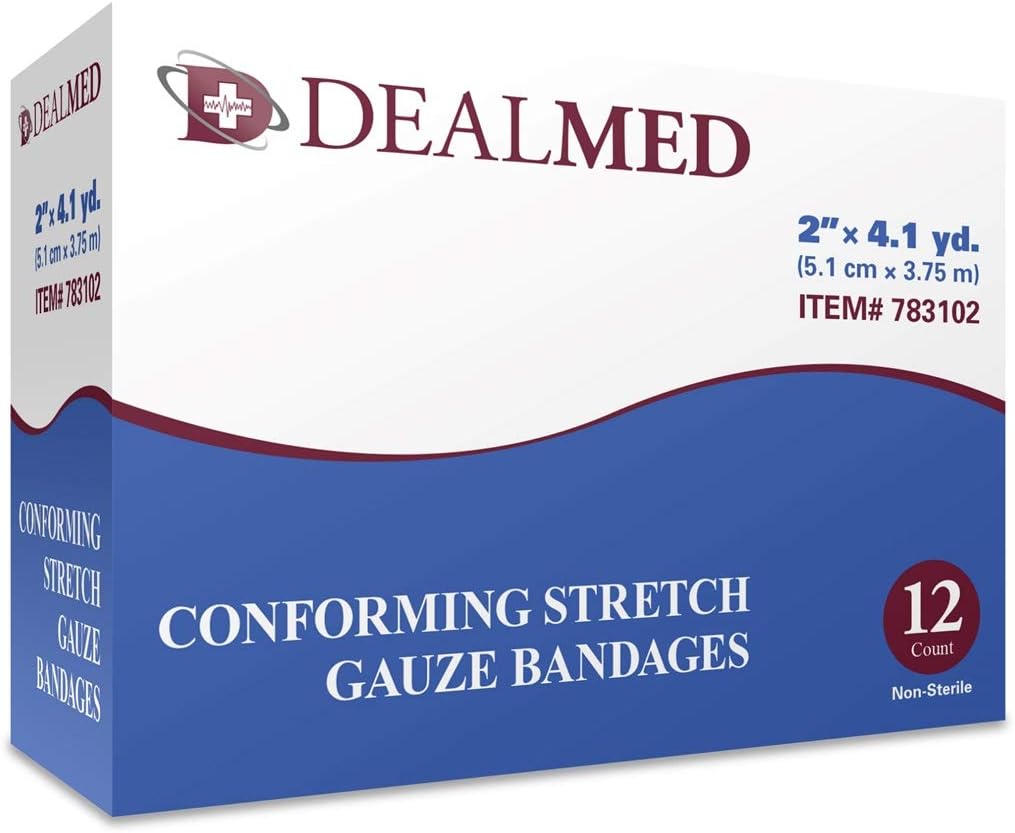 Dealmed 2" Conforming Stretch Gauze Bandages, 12 Gauze Bandage Rolls, 4.1 Yards Stretched Gauze Rolls, Wound Care Product : Health & Household