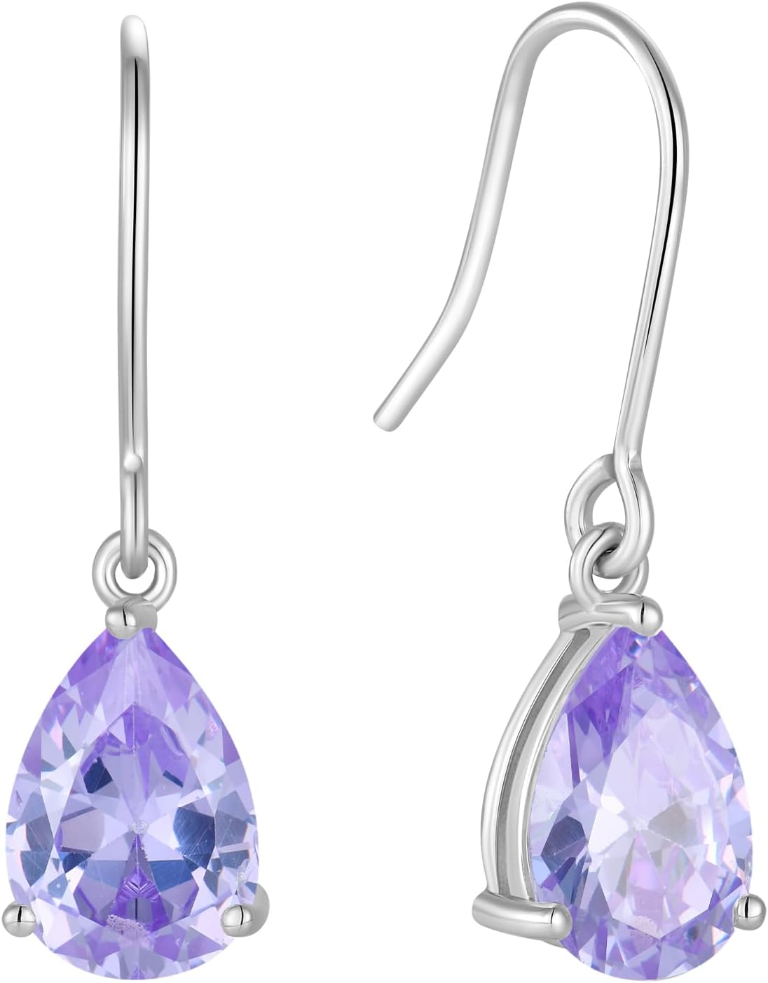 925 Sterling Silver 7x10MM Teardrop Birthstone Earrings, Solitaire Dangle Fish Hook Earrings for Women, Prom Jewelry Gifts