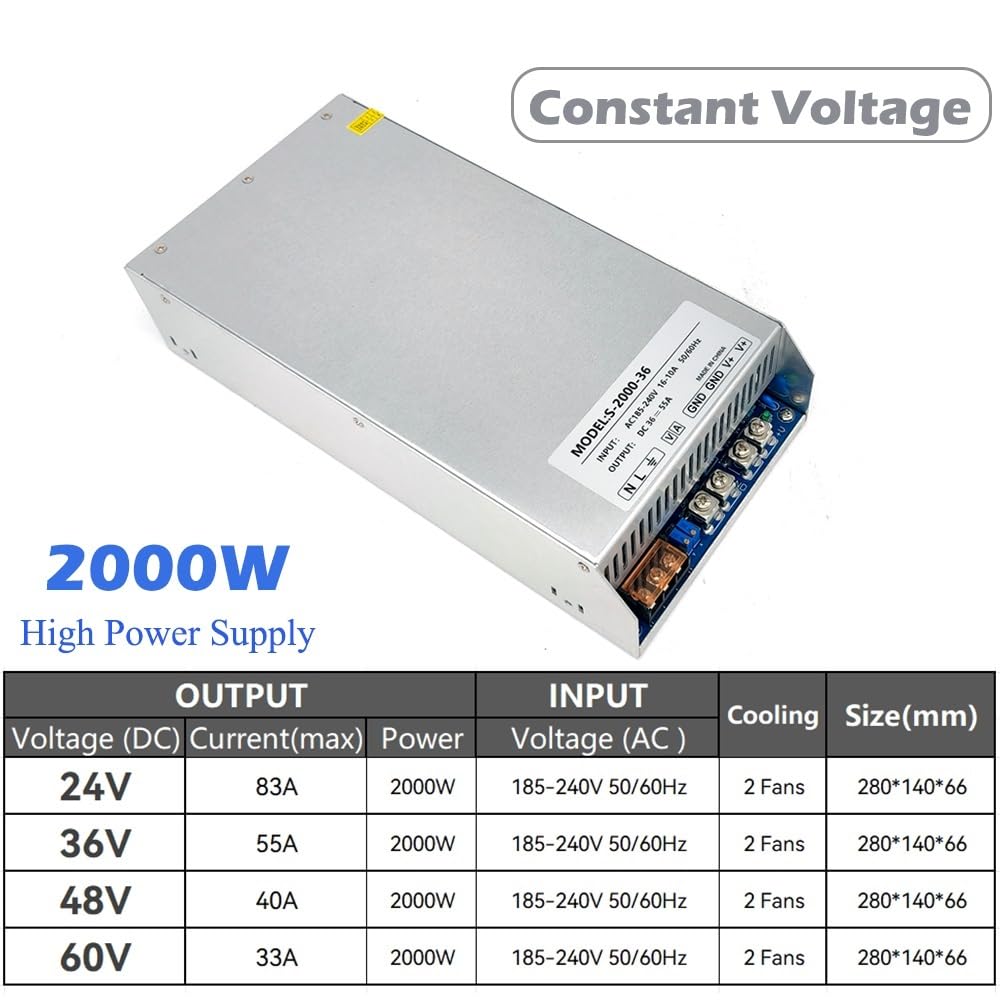 Fuente de alimentación conmutada regulada universal de 2000 W, CC 24 V, 36 V, 48 V, 60 V, 83 A, 55 A, 40 A, 33 A, convertidor de CA a CC Fiabilidad | DC 24V