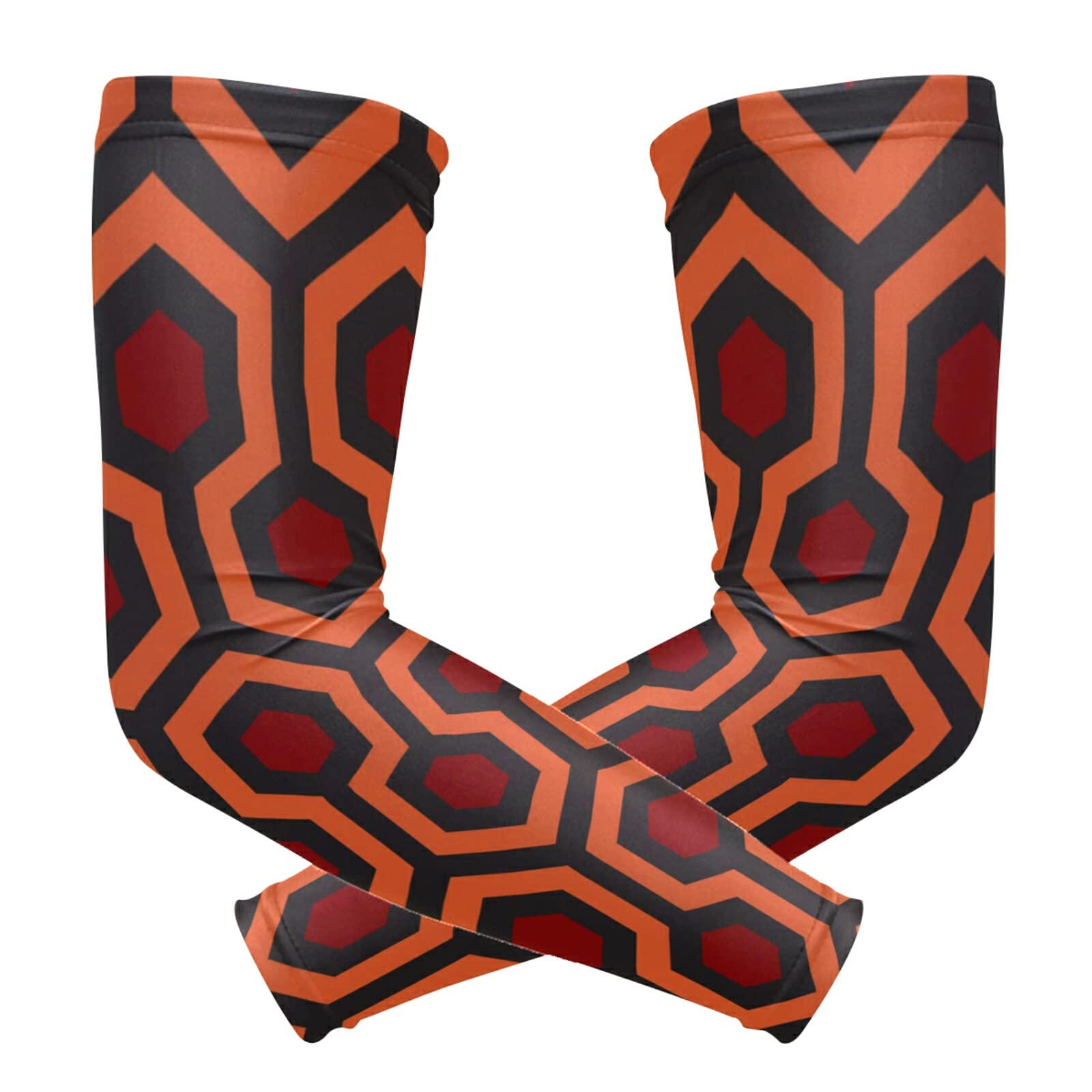 Seamless Geometric Hexagons Red Orange Black Abstract Polygon Patter 1 Pair Cooling Sports Arm Sleeves, Cover Uv Sun Protection Warmer for Sports Men Women Running Golf Cycling Riding Jogging