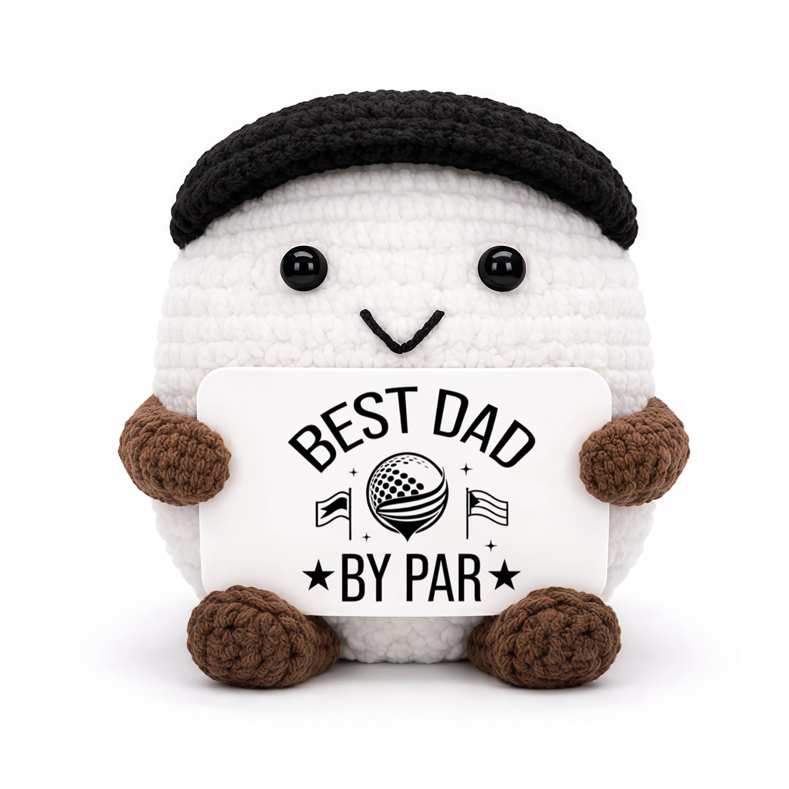 Daddy Gifts, Handmade Knitted Golf Ball Best Dad By Par Crochet Plush Figure, Golf Accessories for Dad Birthday Gifts, for Men from Son Daughter Office Desk Ornament