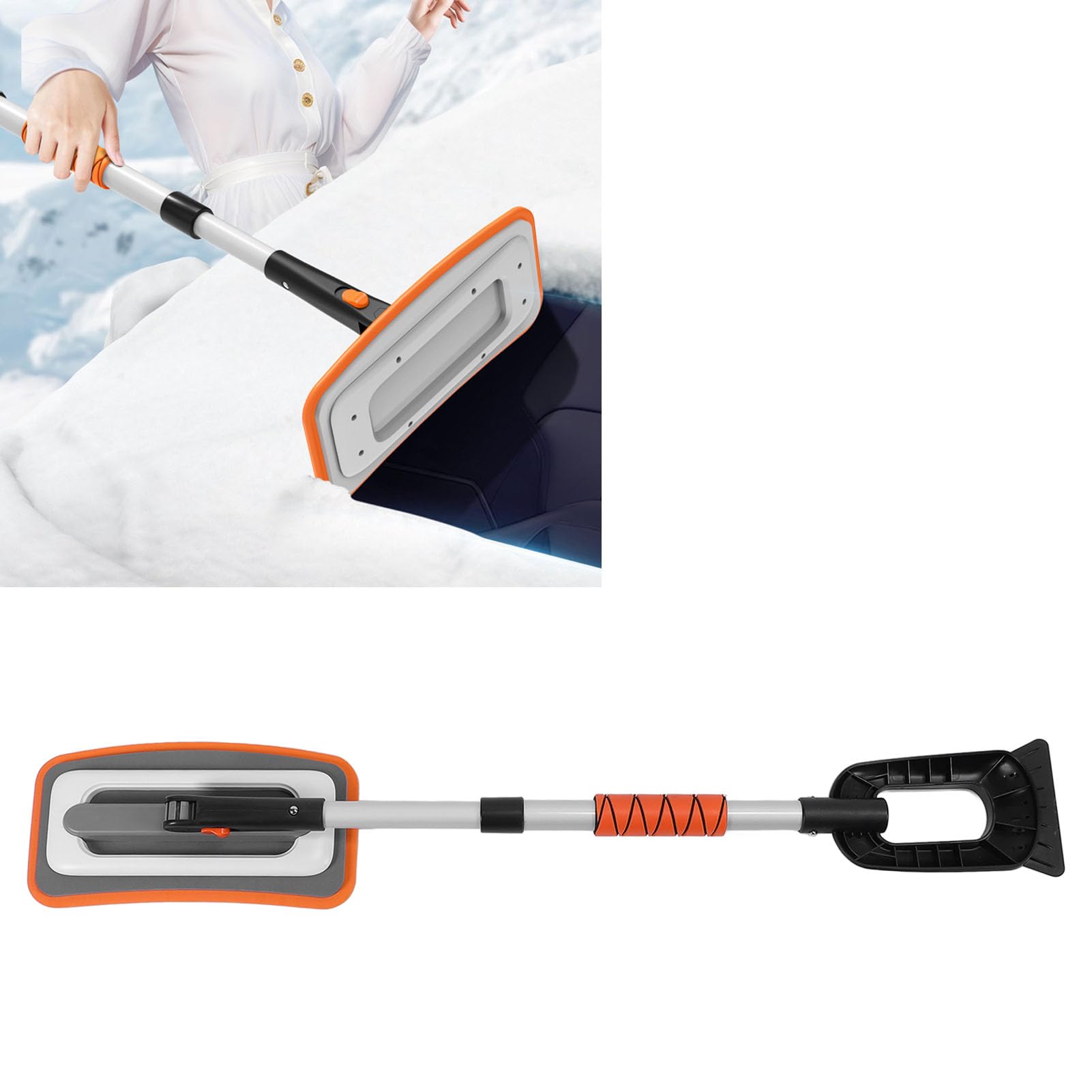 Wakects Raschietto per Ghiaccio per Parabrezza per Auto, in Lega di Alluminio, per Scopa da, con Manico Ergonomico in EVA, Design Leggero e Pieghevole, per Finestrini dell'Auto, Uso Domestico