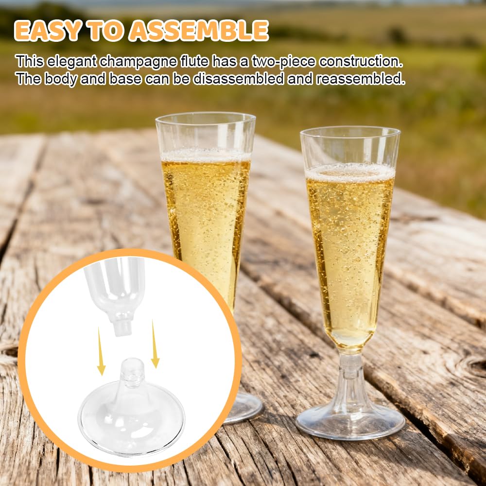50 Pz Bicchieri da Champagne in Plastica Riutilizzabili, Calici Champagne Trasparenti da 150 ml, Bicchieri da Cocktail con Steli Rimovibili per Feste, Matrimoni e Natale