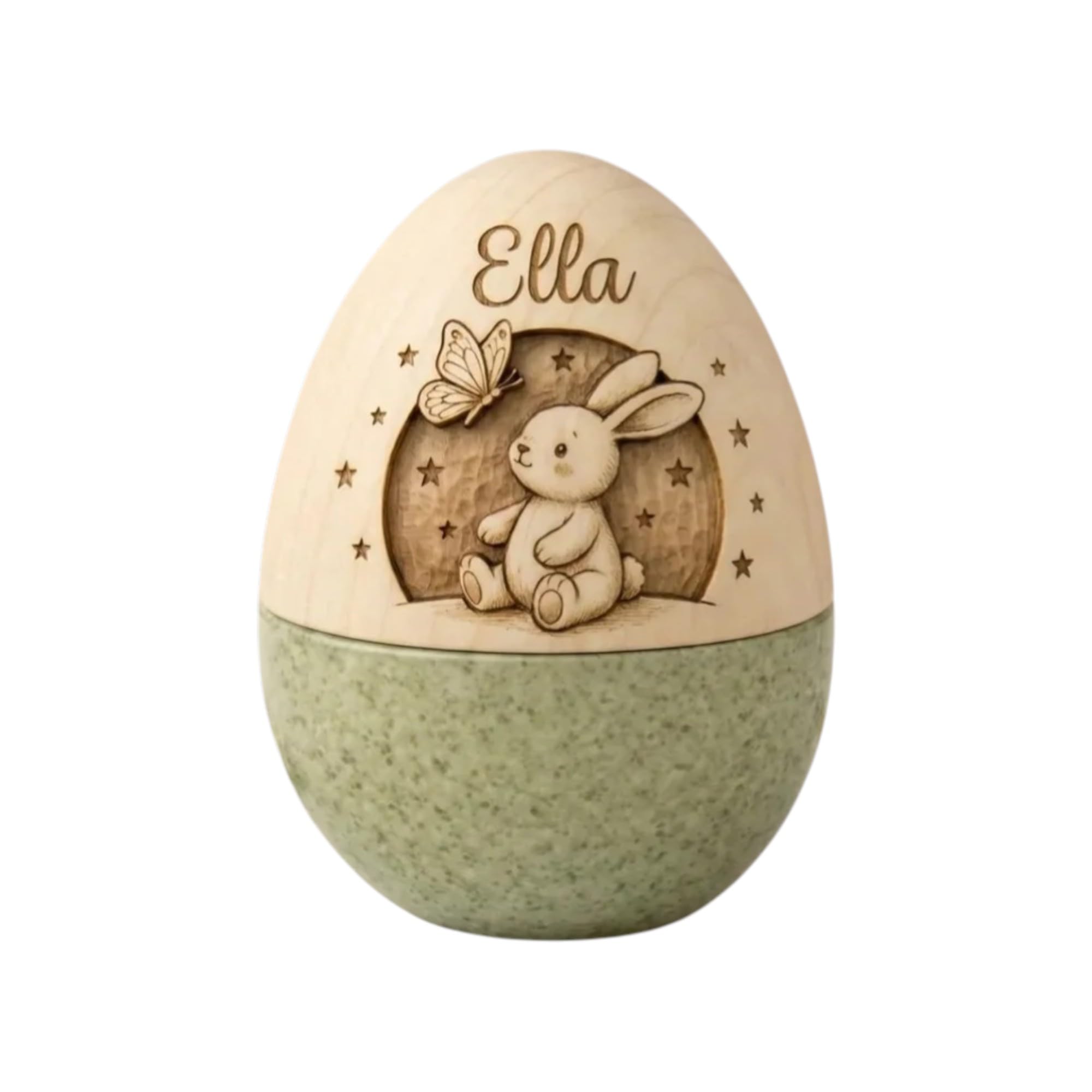 Personalized Bunny Floral Wooden Easter Egg with Name and Initial, Reusable Large Hollow Speckled Easter Keepsake, Basket Filler, Easter Gift for Kids — view 17