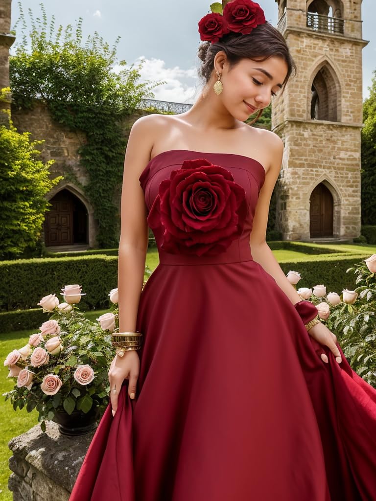 4 Pieces Rose Flower Hair Clips Fabric Hairpin Brooch Pins Mexican Flowers Floral Headpieces for Women Girl Bridal Halloween Mother's Day (Black+Dark Red) - Image 5