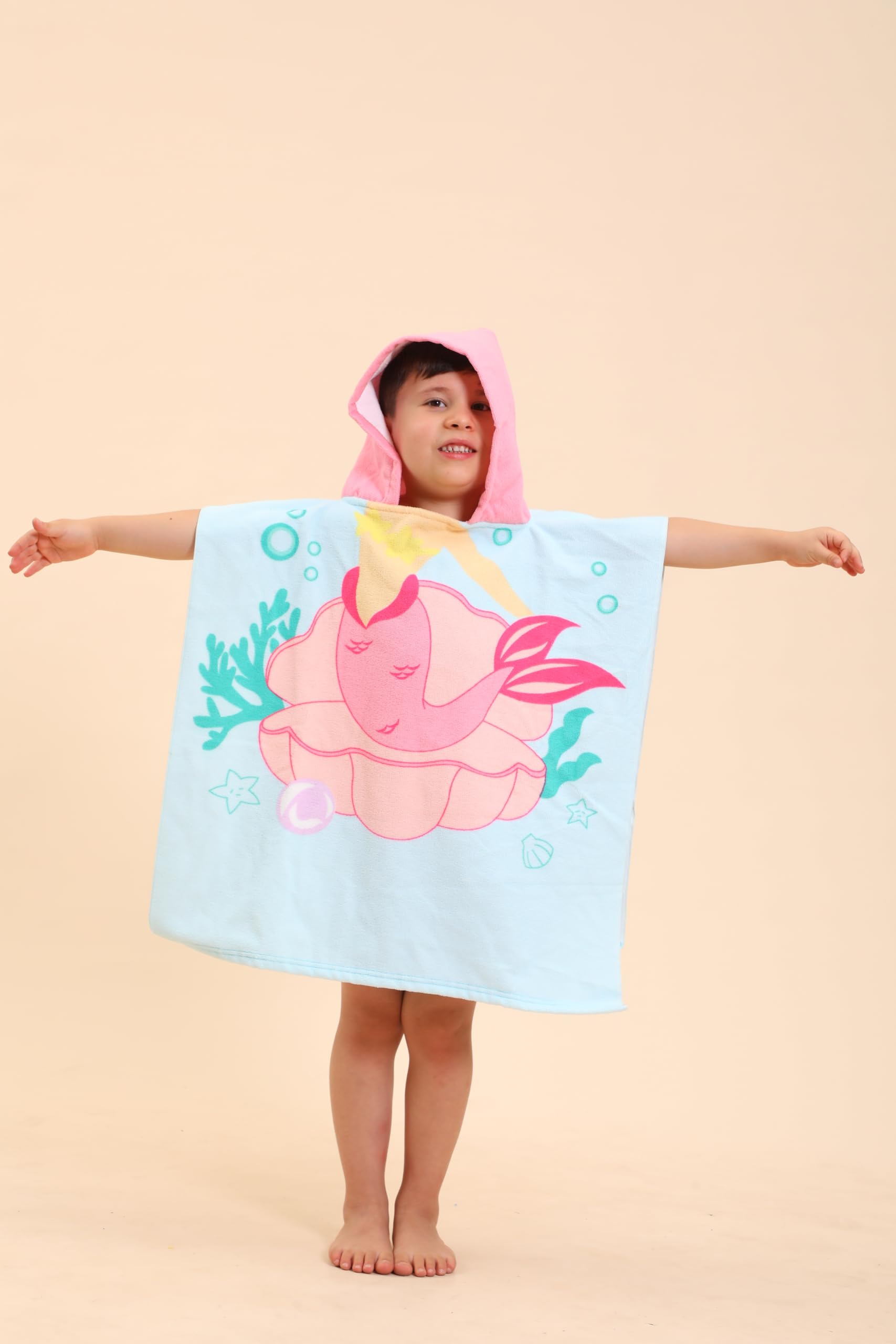 Mermaid Kid's Hooded Poncho Towels - 2-10 Years, Swimming Wearable Towels, Toddler Size