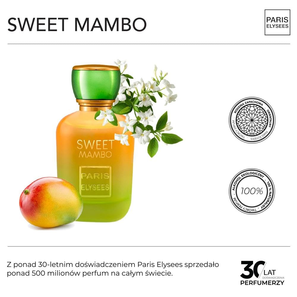 PARIS ELYSEES - Sweet Mambo - Eau de Toilette - Perfum Damski - Orientalny - Nuty Mango i Bergamotki - 100ml - Zawiera metalowy flakon podróżny 5ml