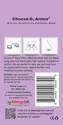 Miniatura 30 de O2 Armor Filtros de nariz para soldadores y alergias - Filtro de nariz para polvo - Filtros nasales para soldadura - Máscara de polvo de nariz