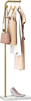 HOMEFORT Metal Coat Rack, Modern Coat Tree with 3 Hooks, L Shaped Coat Hanger Stand, Freestanding Coat Rack for Entryway and Corner, Gold