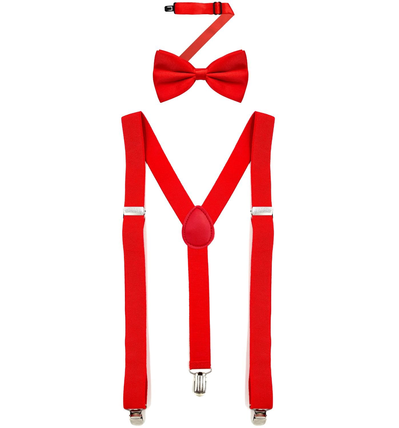 MDSTYLE Suspenders for Men Women Boys - Adjustable Y-Back (Red Suspenders &amp; Bow Tie)