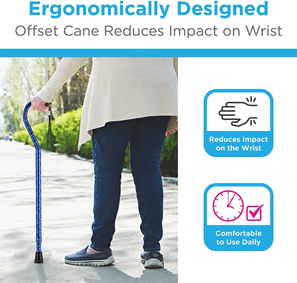 NOVA Offset Walking Cane for Seniors, Men & Women – Lightweight Adjustable Walking Cane with Soft Foam Grip, Wrist Strap, Anti-Rattle Lock & Non-Slip Tip – Stylish Mobility Aid