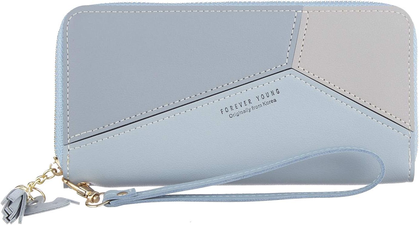 LornaWomen's PU Leather Lady Long Wallet Purse Coin Button Clutch Bag (Blue)