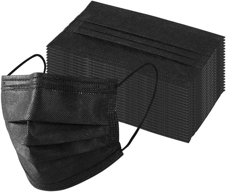 Disposable Face Masks, Black, 3-Ply, Lightweight & Comfortable Mouth for Single Daily Use, Soft Breathable Fabric