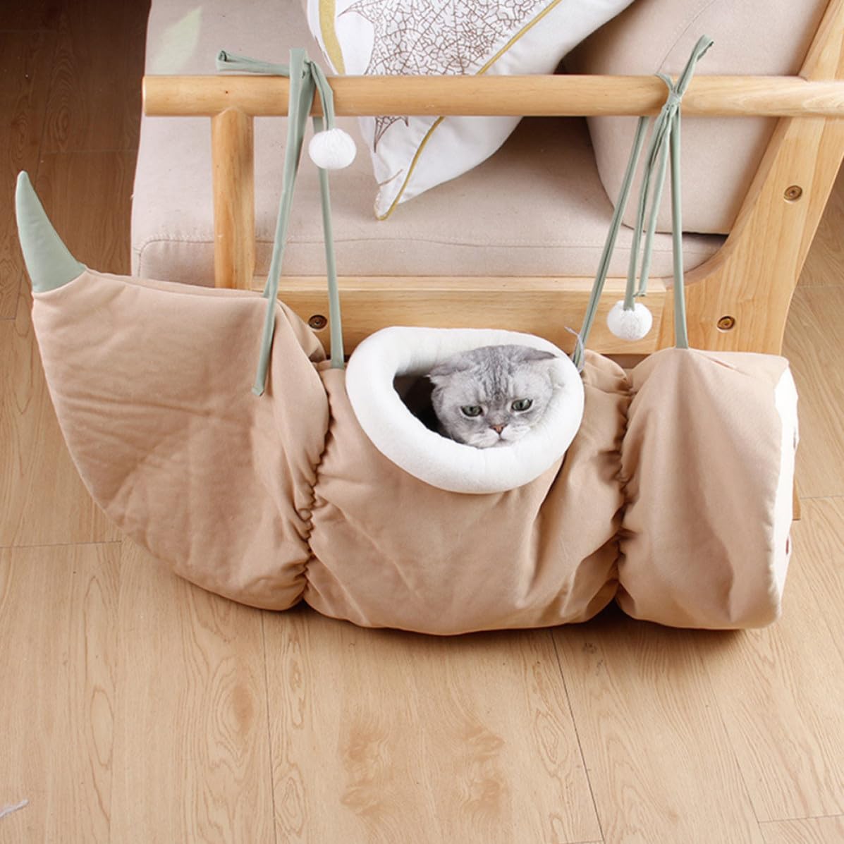 Túnel Plegable para Gatos Forma de Raíz de Loto Rosa, Cama