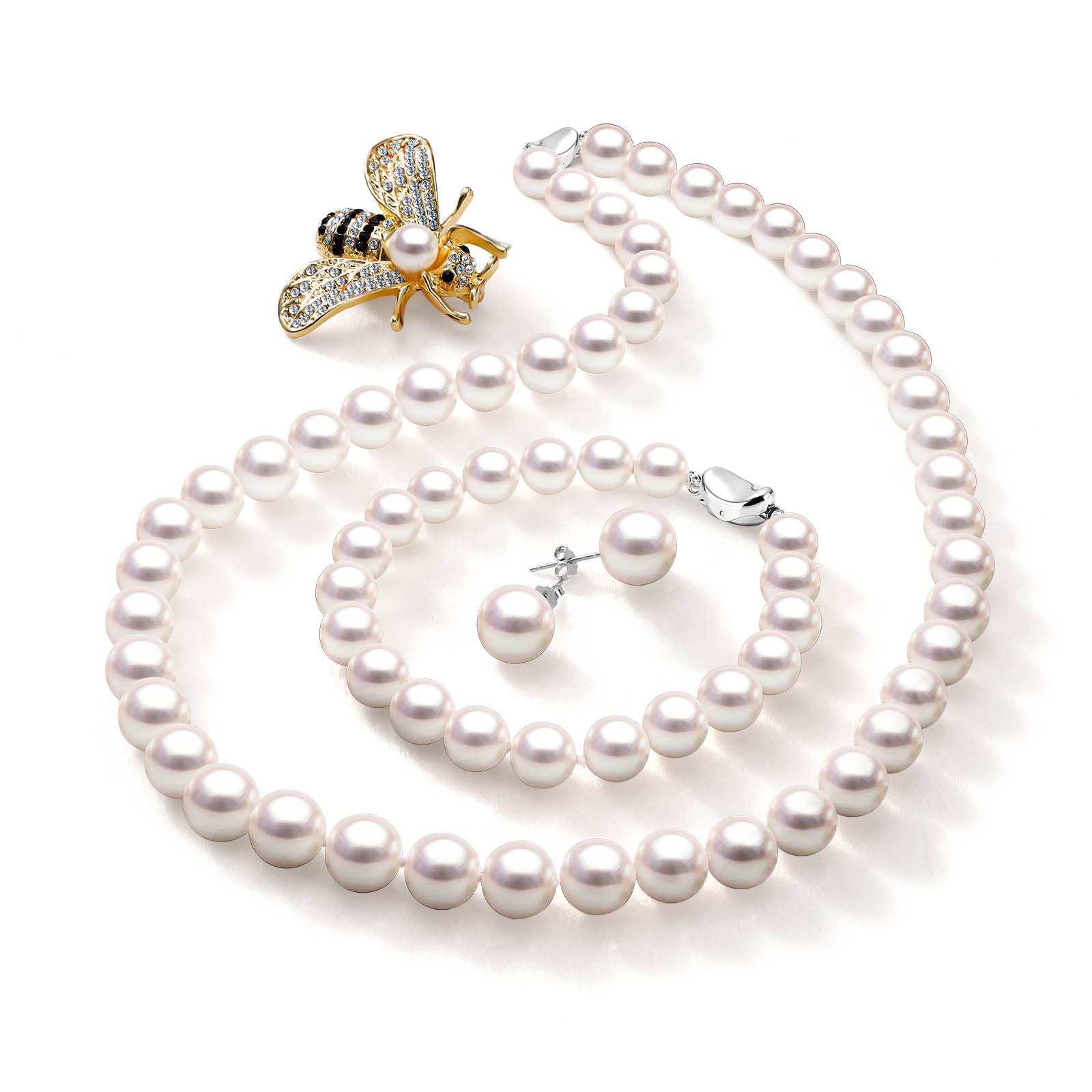 Amazon | Gvcioe 本物の淡水養殖真珠ネックレスとイヤリングセット  