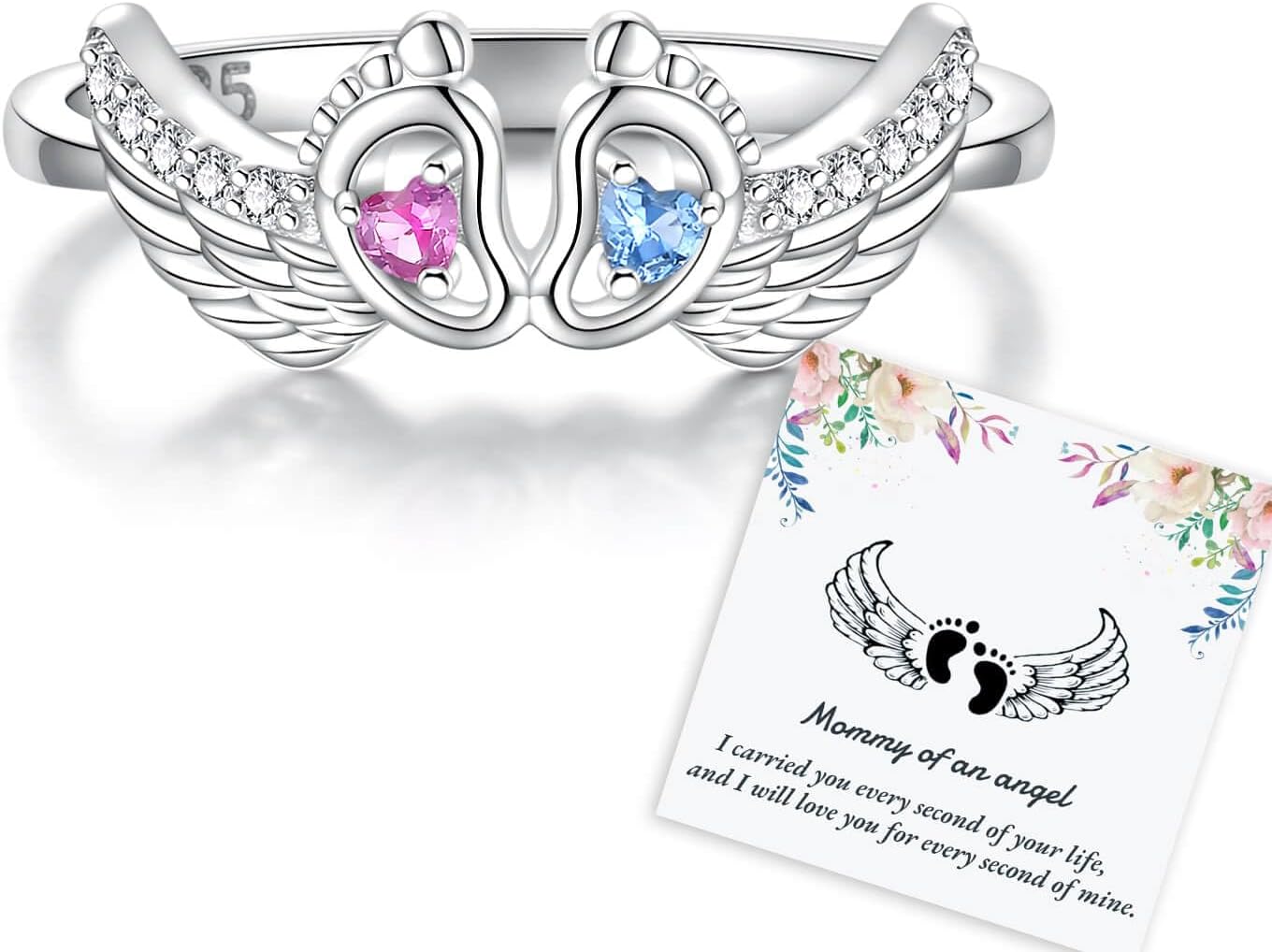 Miscarriage Gifts for Mothers Mommy of an Angel Ring 925 Sterling Silver Loss Memorial Sympathy Jewelry for Mom Women