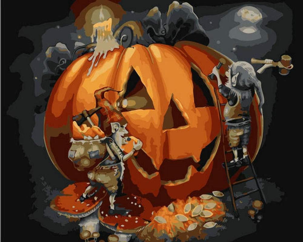 最安値に挑戦 大人の初心者のためのナンバーキット ペイントブラシを使ったdiy描画ペイントワーク油絵パンプキンランタン 40x50cm Lcoo Edu In