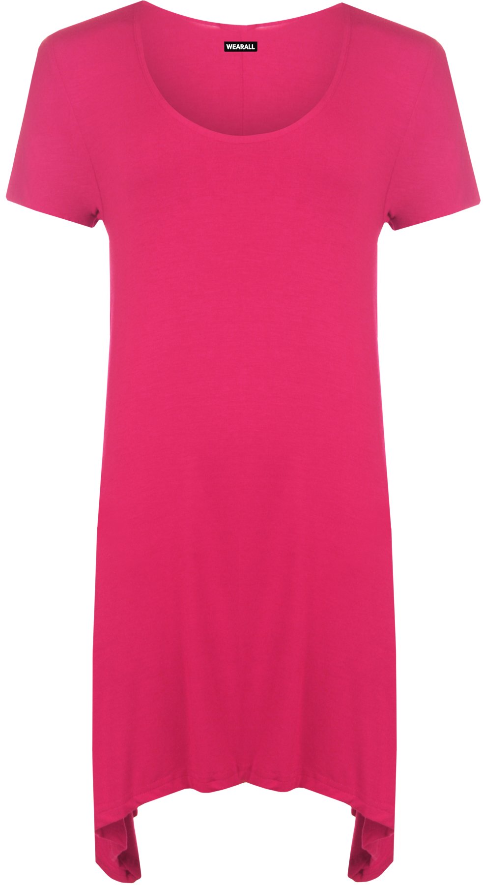 Wearall Women's Cerise New Dipped Hem Uneven Plain Short Sleeve Stretch T-Shirt Top 26/28